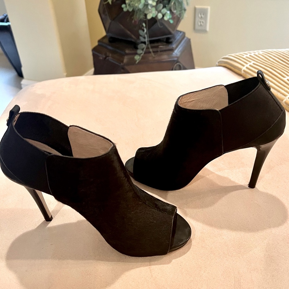 Michael Kors size 7 black faux fur peep toe shoe booties- worn twice.